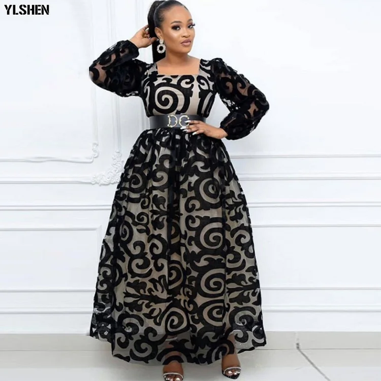 S-5XL Long Christmas Dress African Dresses for Women Dashiki 2022 Elegant Party Mesh Robe Femm Clothes Plus Size Africa Clothing QueenFunky