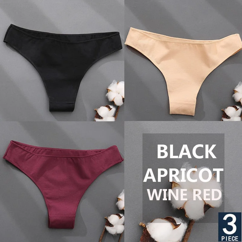 FINETOO 3PCS/Set Cotton Thong Women's Underwear M-XXL Woman Bikini Underpants Femme 7 Colors Breathable Girls Lingerie Panties
