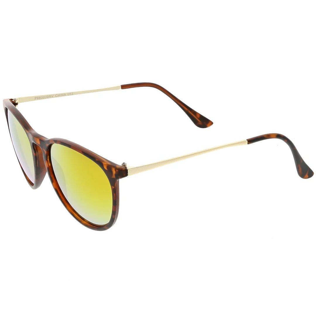 Modern Horn Rimmed glasses Metal Arms Round Mirrored Lens 52mm