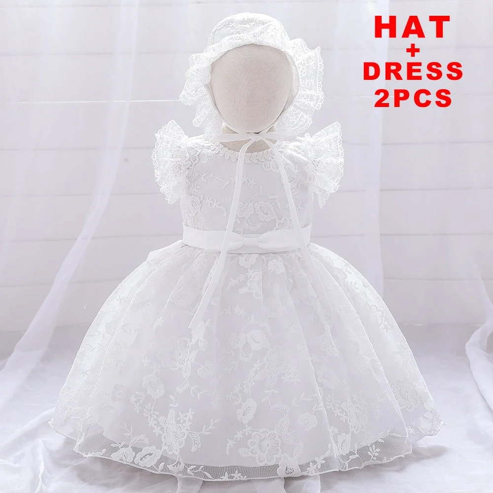 Newborn 1 Year Birthday Baby Girl Dresses White Baptism Princesss Dress Christening Wedding Party Pageant Dress Toddler Bebes