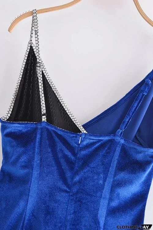 Sequin Velvet Patchwork Slit Bodycon Dresses