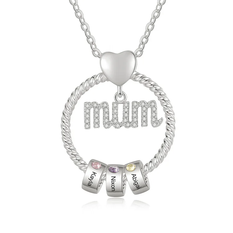 Mum Necklace Personalized 3 Birthstones Family Necklace Mother's Day Gift