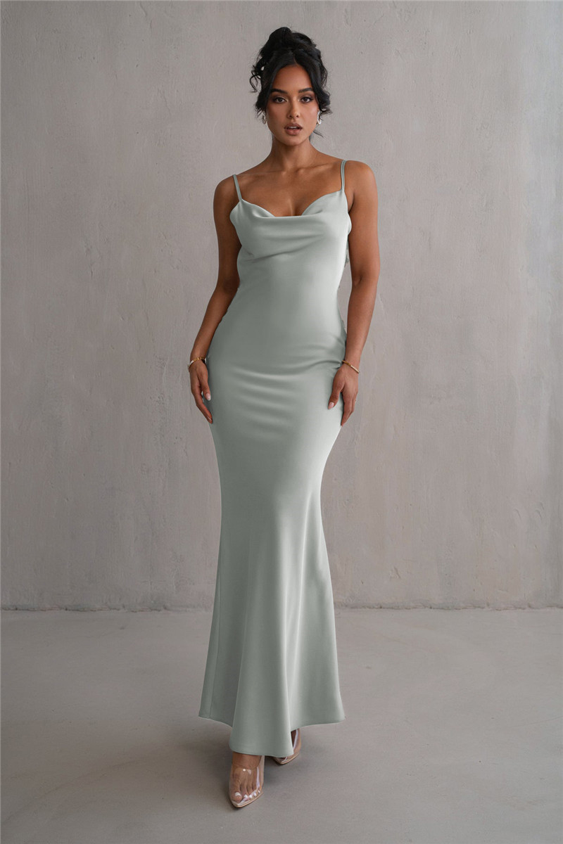 Ootddress Floral Draped Backless Maxi Long Dress For Women Fashion Spaghetti Strap Sleeveless Bodycon Evening Party Dress Elegant