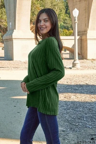 Basic Bae Full Size Ribbed Round Neck Long Sleeve Knit Top