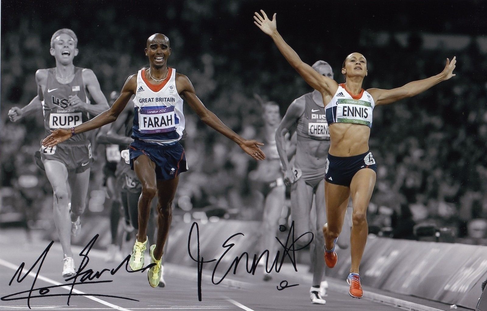 JESSICA ENNIS & MO FARAH AUTOGRAPH SIGNED PP Photo Poster painting POSTER