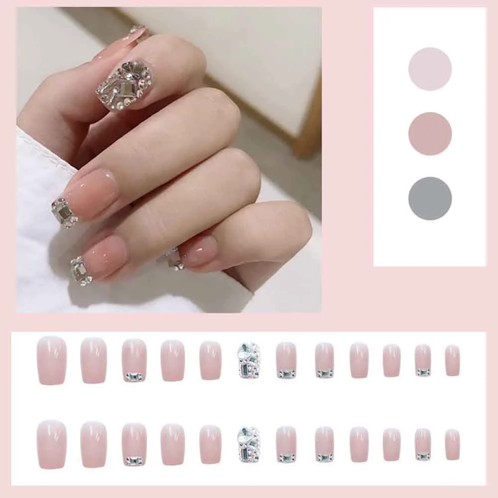 24PCS Decorated False Press nails Full drill square bride Mermaid Manicure patch removable press on nails with designs wholesale