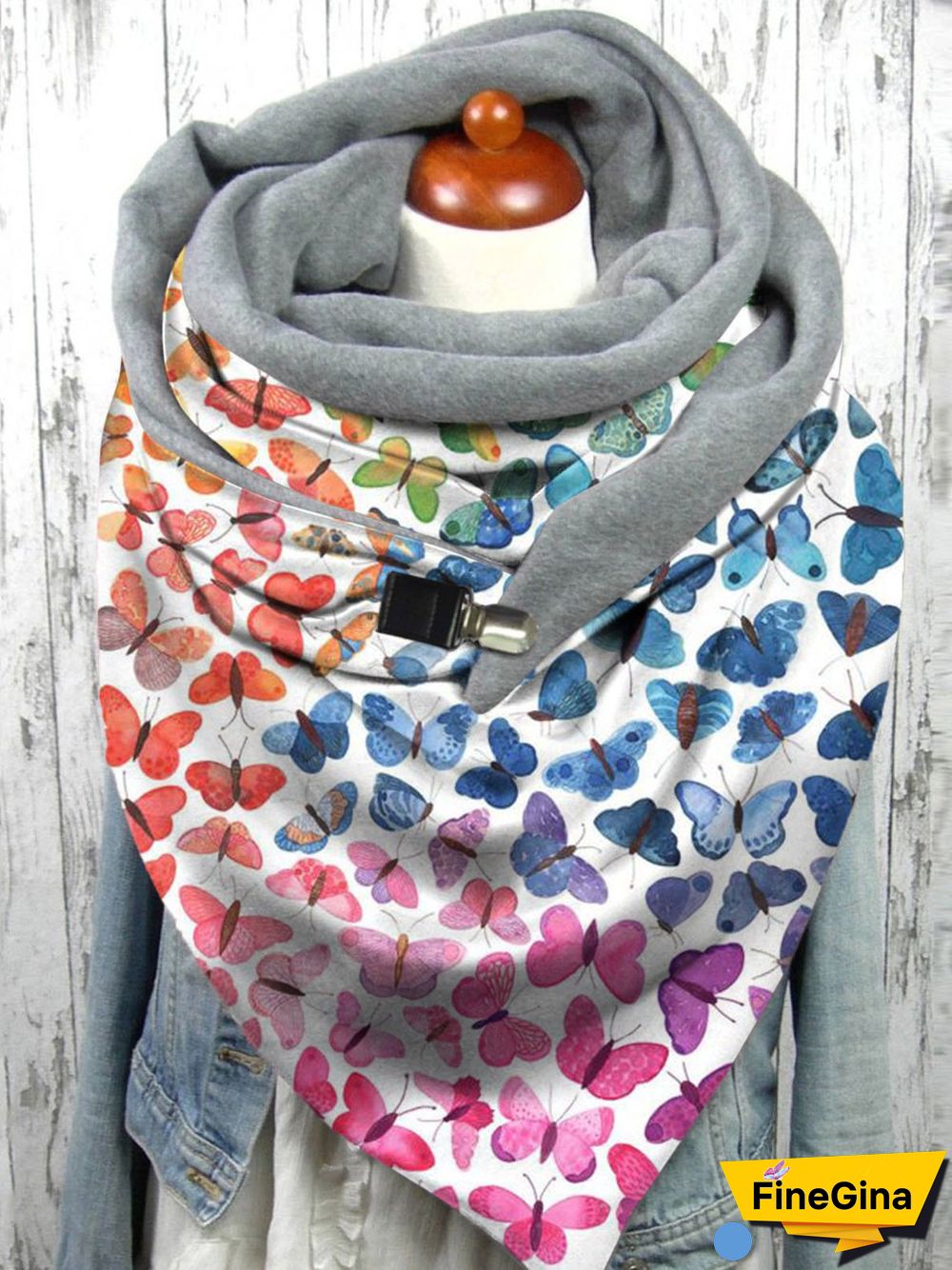 Gradient Butterfly Print Triangle Scarf Autumn/Winter Warmth