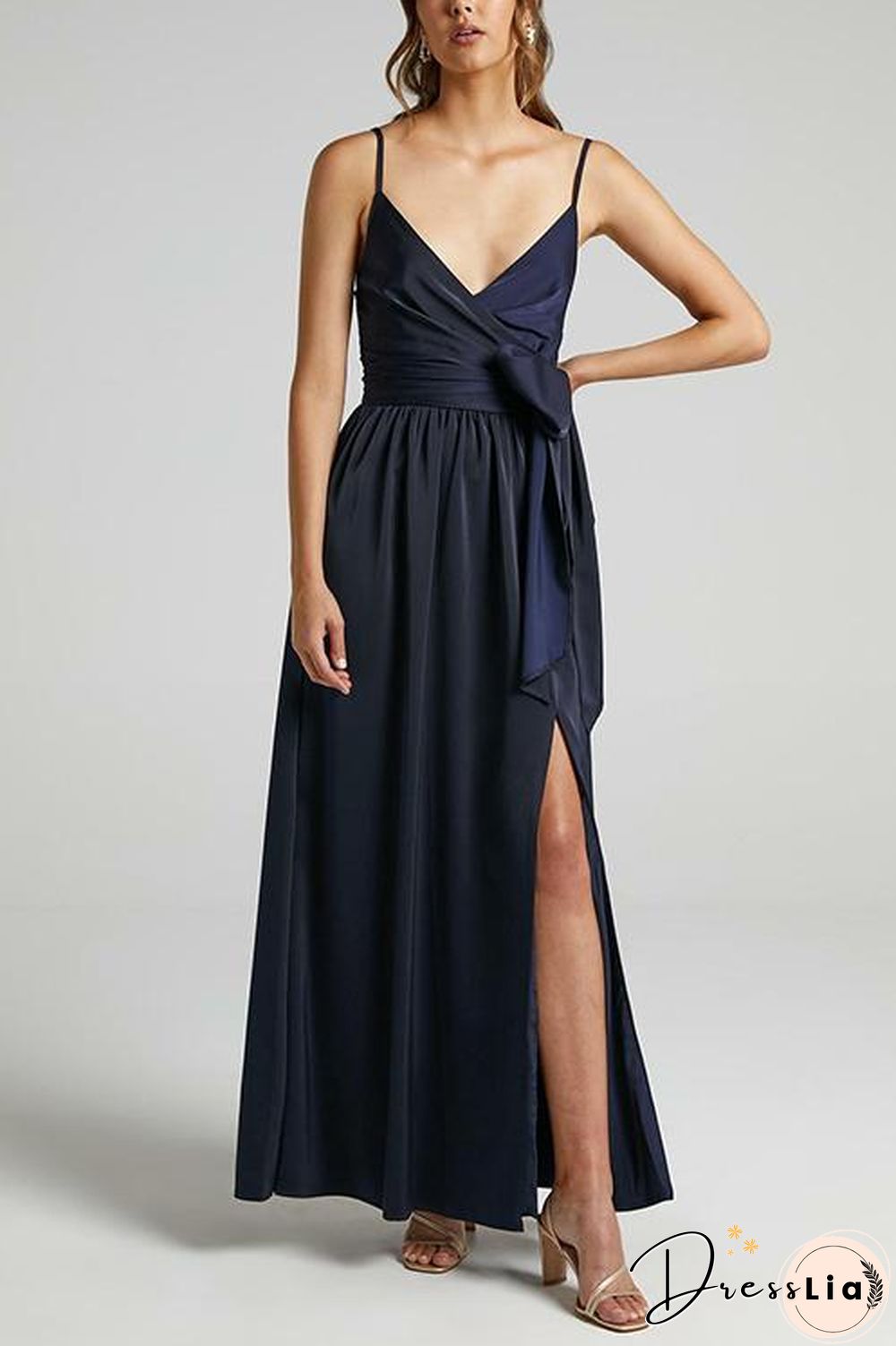 Bow Tie Slit Slip Maxi Dress