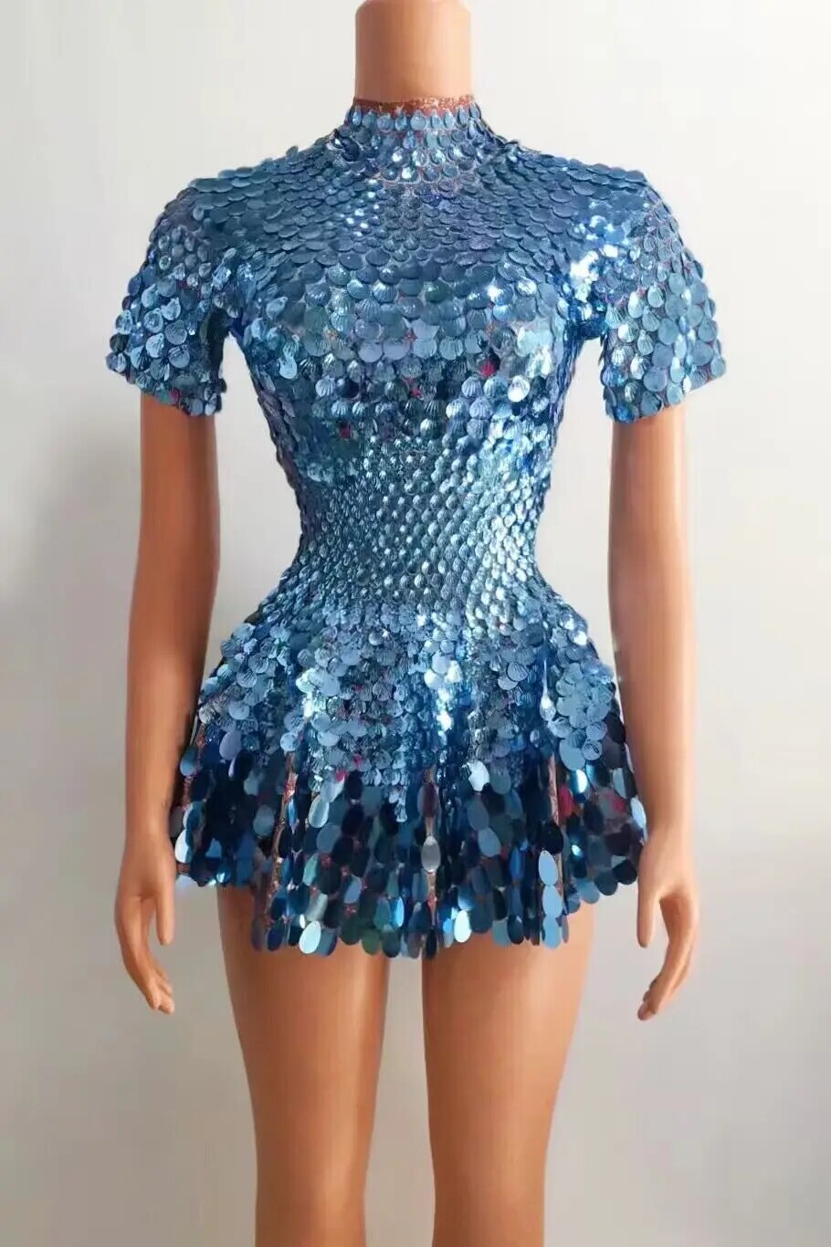 VCSHOES Women Party Celebriate Birthday Dress Nightclub Performance Dance Costume Show Dress Stage Wear Shiny Sequins Short Dress