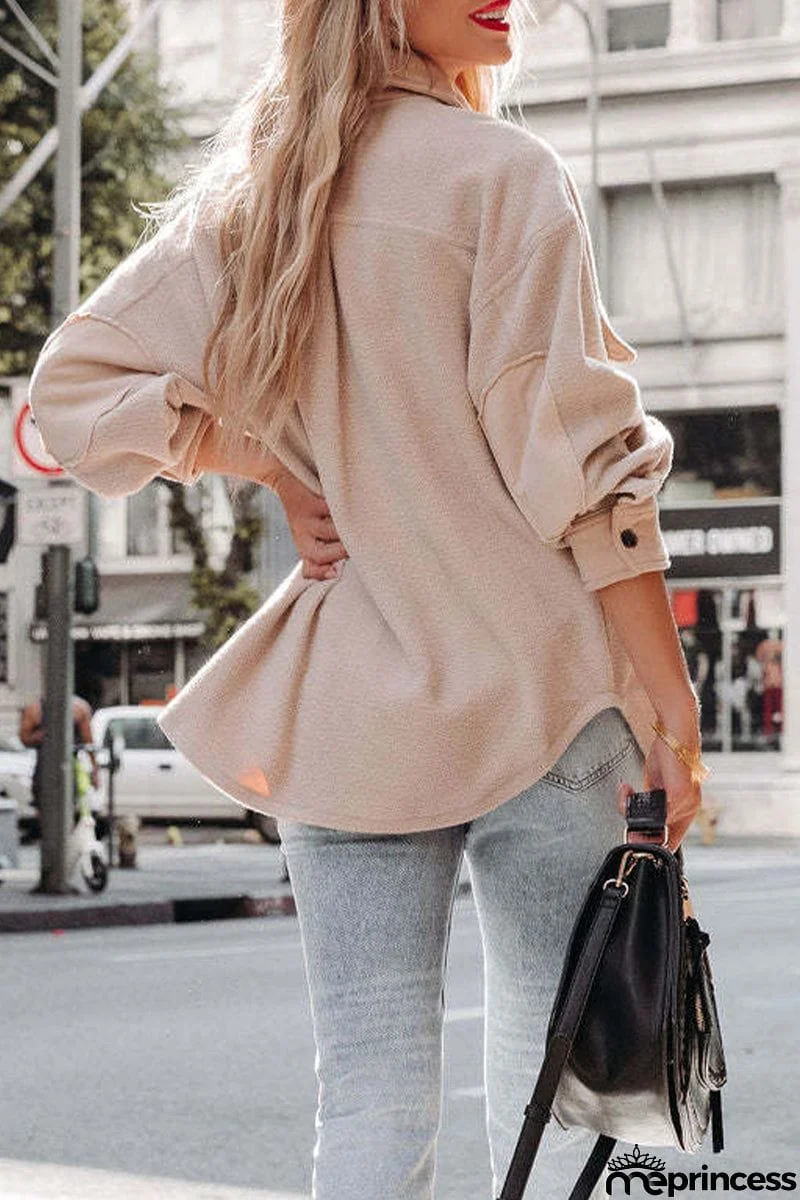 Street Elegant Solid Patchwork Pocket Shirt Collar Outerwear(3 Colors)
