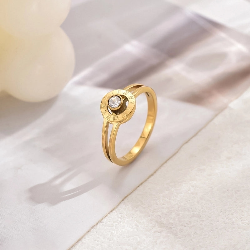 Elegant Minimalist Classic Style Roman Numeral 201 Stainless Steel Stainless Steel Rings