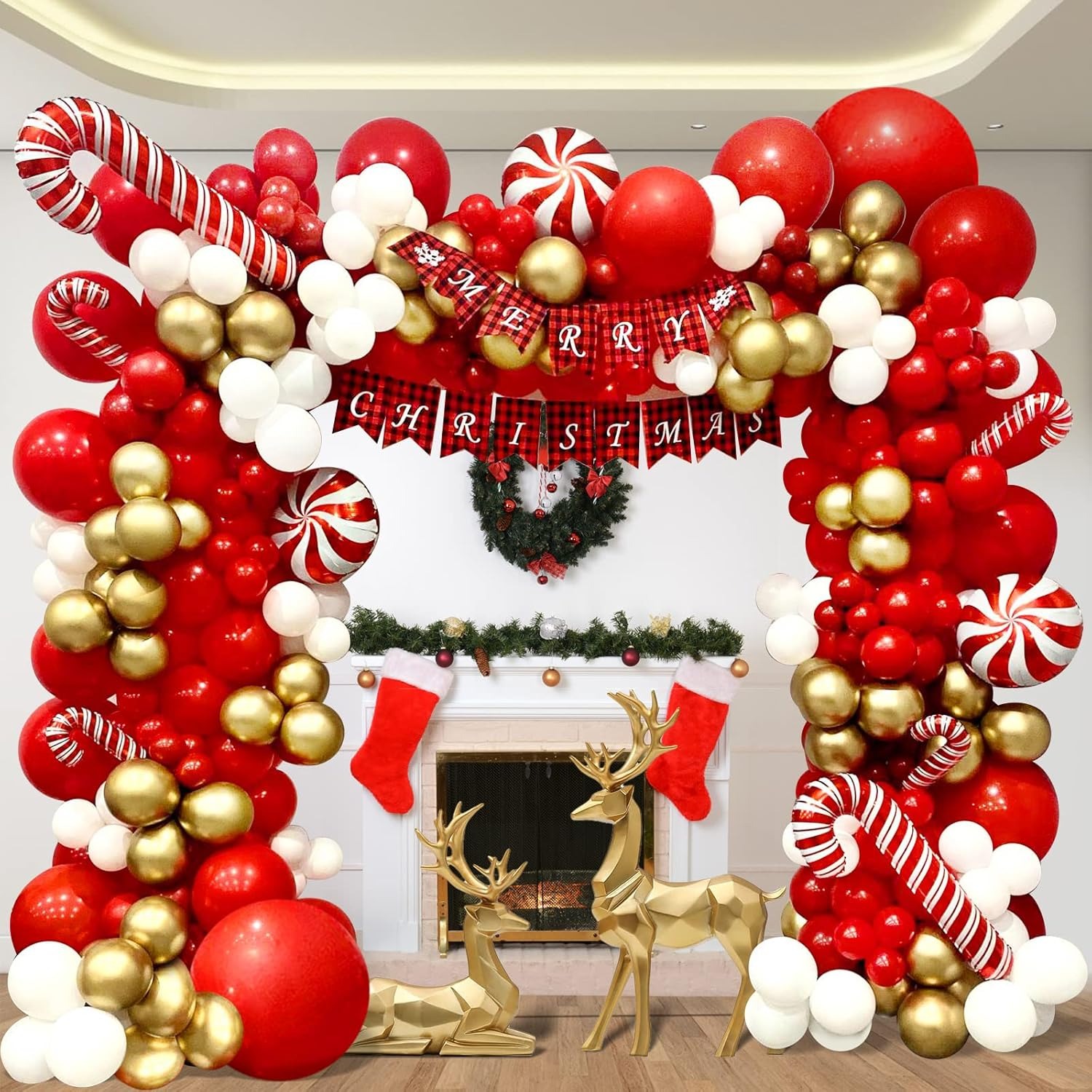 Tegooe 156PCS Christmas Candy Cane Balloon Arch Kit - Red