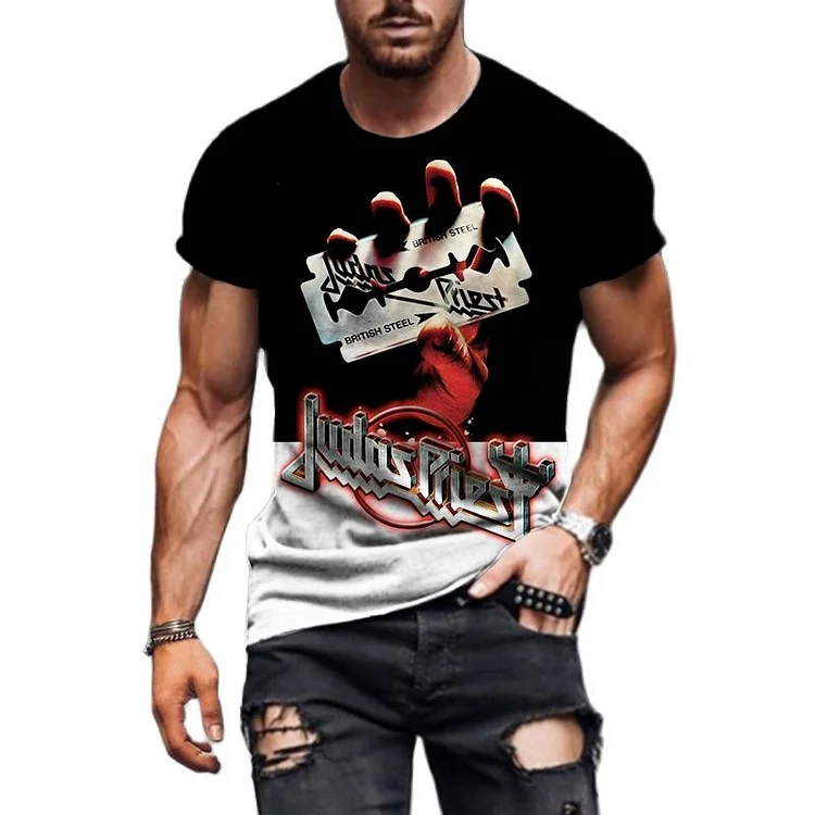 Hip Hop Rock 3D Printed T-shirts Short Sleeve Tops Street Trend Oversized Tees at Hiphopee