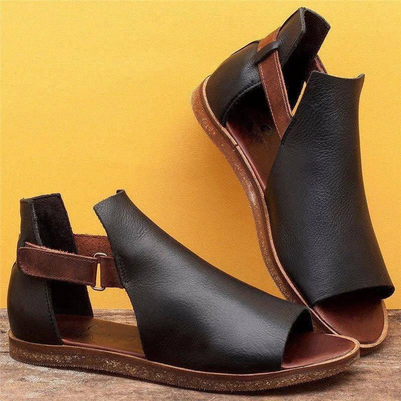 Summer Shoes Woman 2021 New Simple Roman Sandals Women Shoes Fish Mouth Pu Leather Hook& Loop Flat Casual Shoes Women Sandals