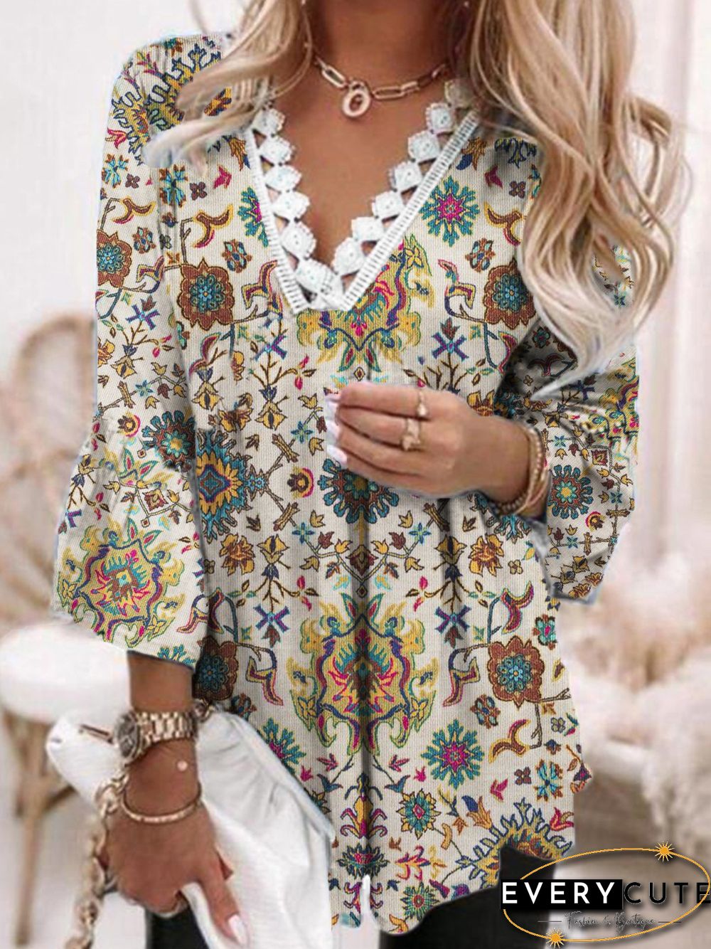 V Neck Regular Fit Paisley Tops