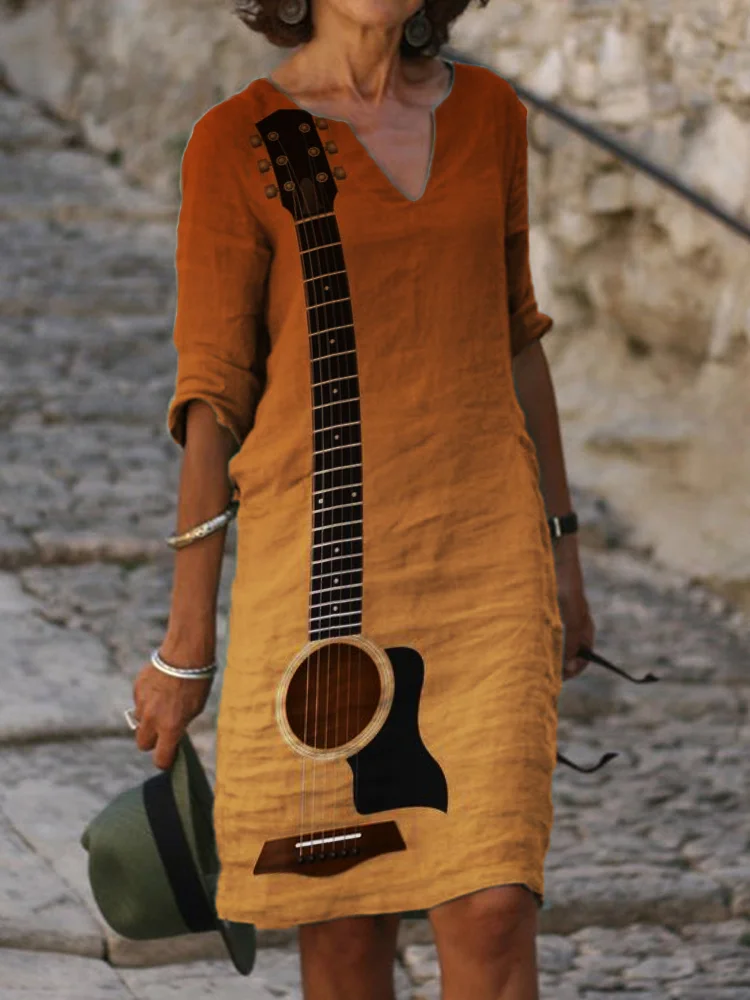Guitar Inspired Gradient Notch Neck Midi Dress