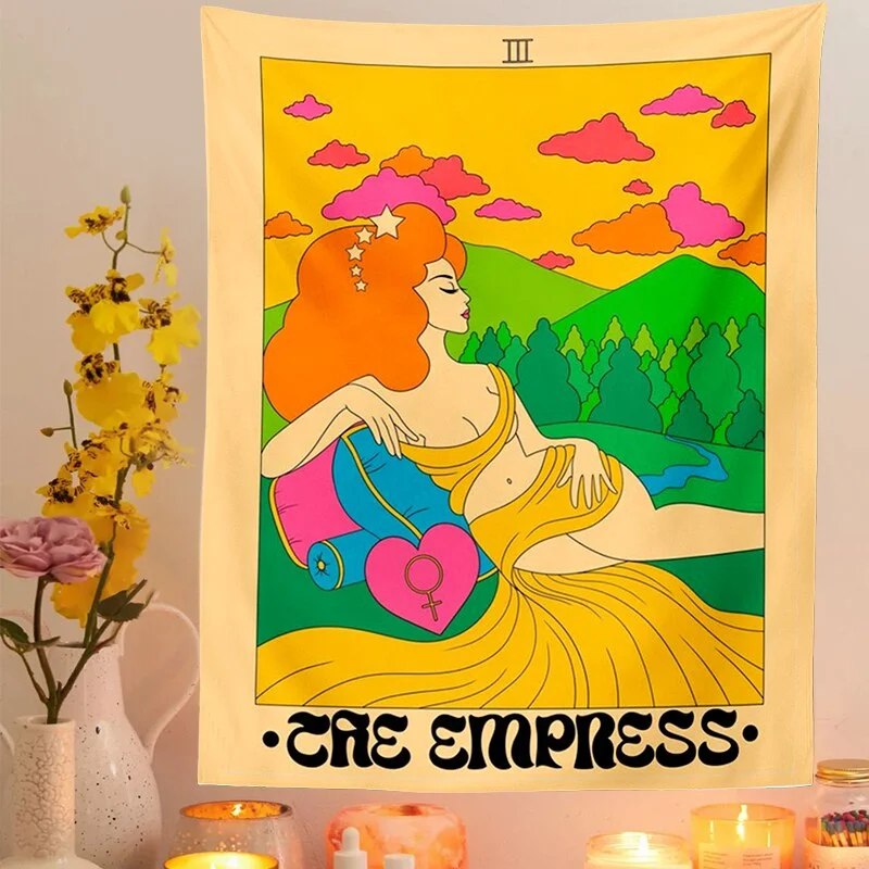 Tarot Card Tapestry Wall Hanging Moon Phase Mandala Tarot Card Tapestries Bedroom Bedspread Throw Cover Sun Moon Wall Decor