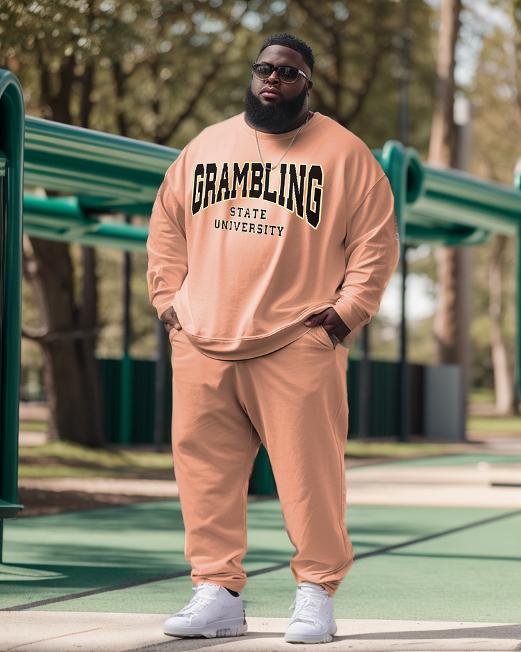 Men's Plus Size Grambling State University Style Sweatshirt and Sweatshirt Two-Piece Set