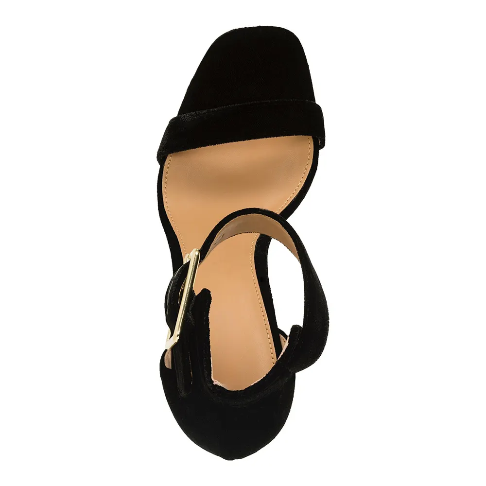 Elegant Square Toe Platform Heel Ankle Strap Black Sandals for Women