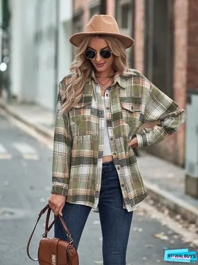 Plaid Button Up Dropped Shoulder Shirt