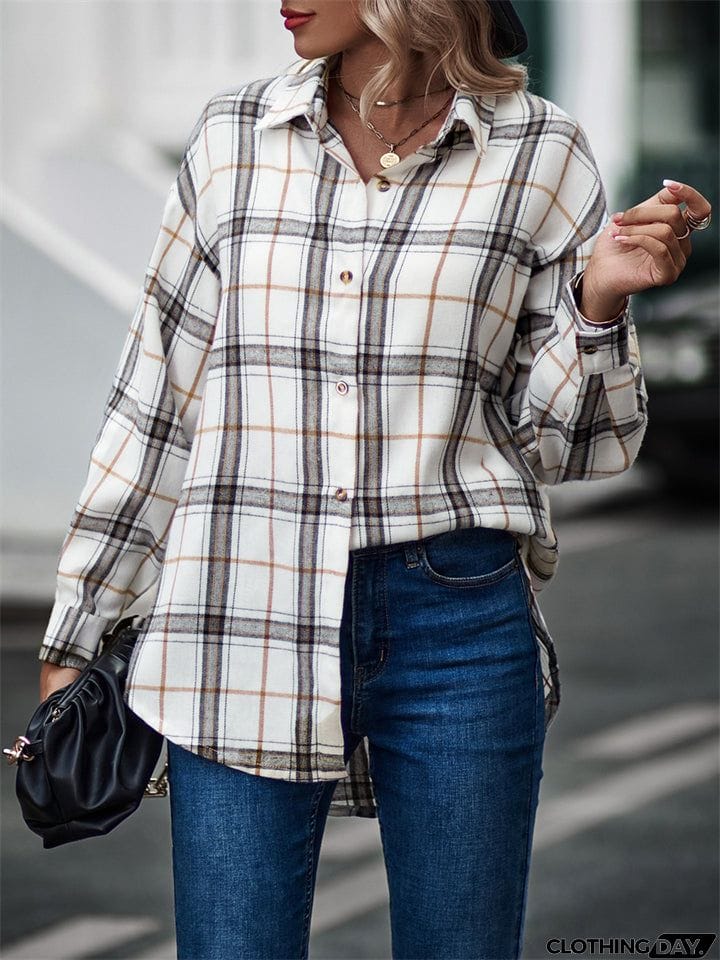 New Autumn Plus Size Extra Loose Plaid Soft Women Blouse