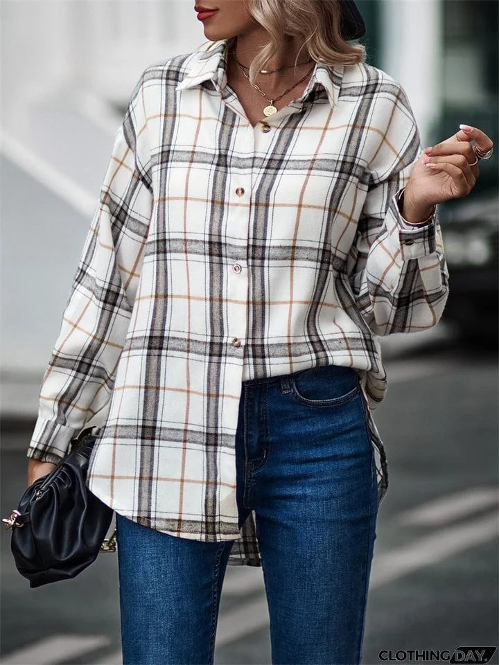New Autumn Plus Size Extra Loose Plaid Soft Women Blouse