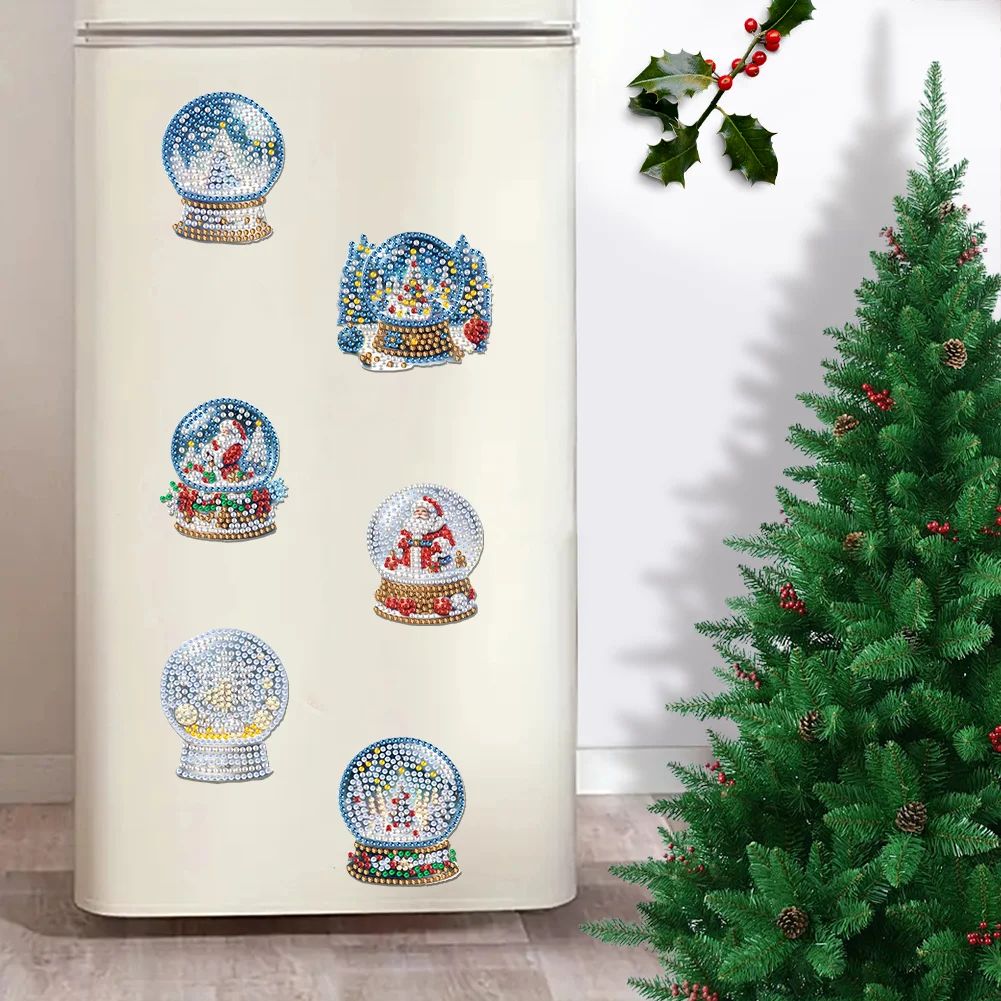 6Pcs Acrylic Christmas Crystal Ball Diamond Painting Fridge Magnet for Beginners