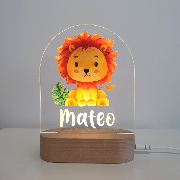 Nombre personalizado Lámpara 3D Ilusión Luz de noche león LED monocromáticas