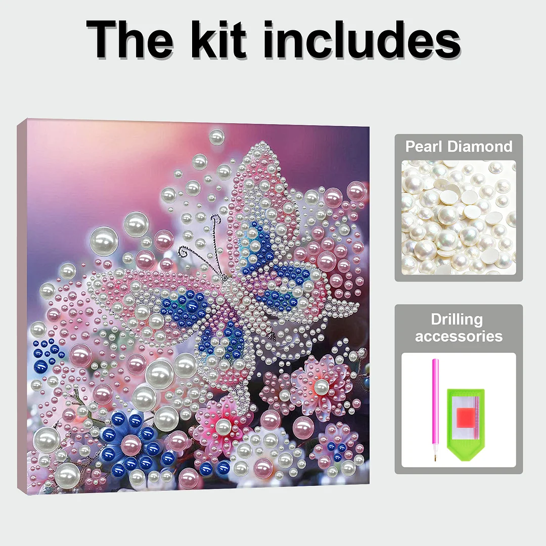 Pink Butterfly - DIY Pearl Diamond Art Kit With Frame 30*30cm