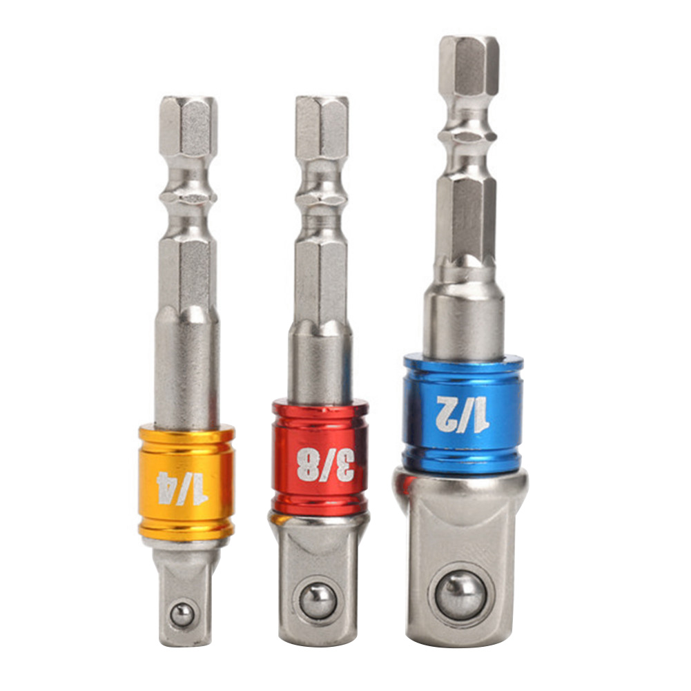 

3Pcs Socket Adapter 1/4 3/8 1/2 Inch Nut Driver Socket Impact Hex Shank Bar, 501 Original