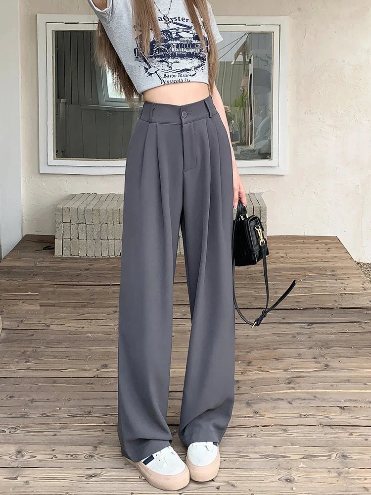 Oocharger Simple Women Suit Pants Casual Elastic High Waist Summer Korean Office Ladies Trousers Fashion Solid Female Pants