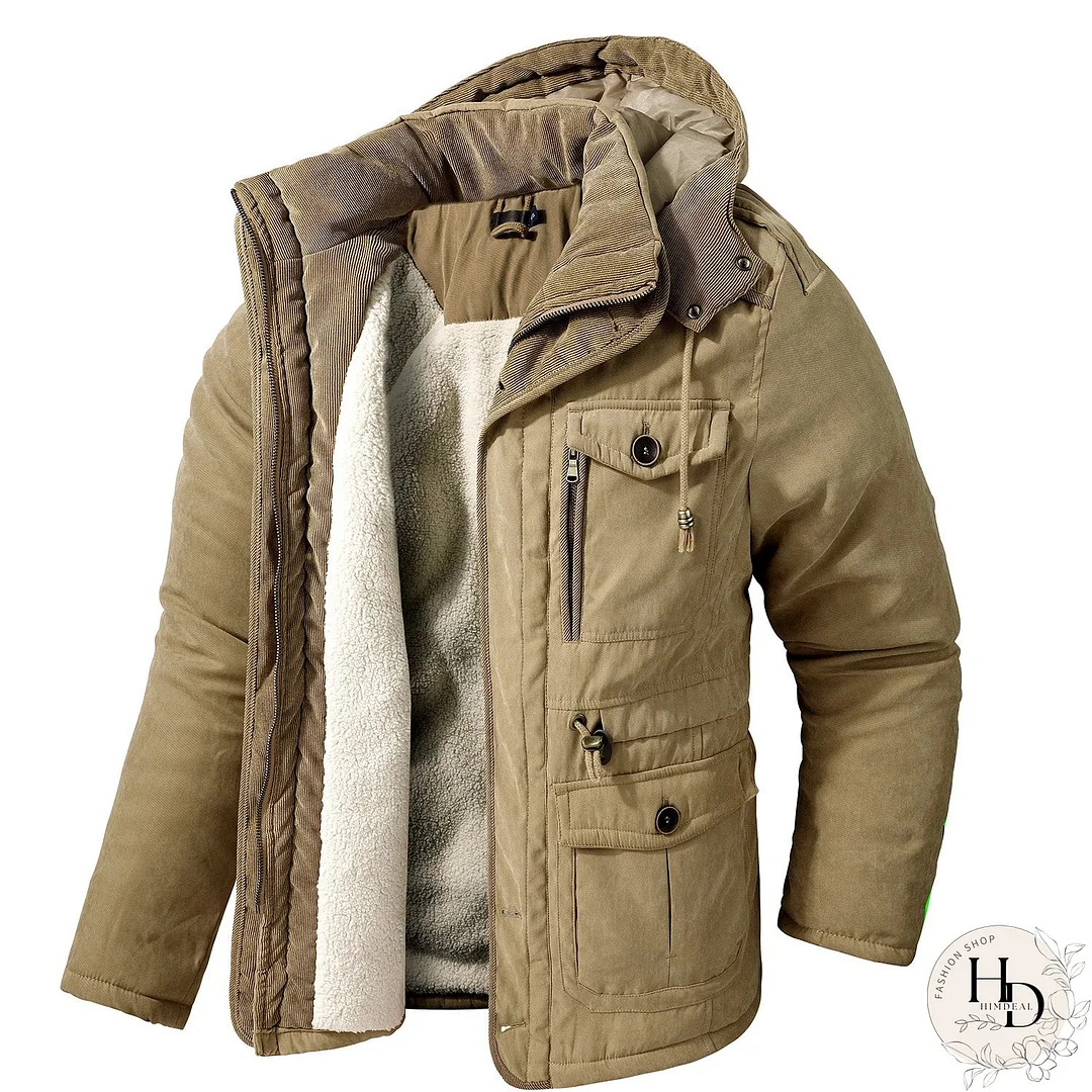 Chaqueta de forro polar con capucha para hombre, con forro Sherpa, para exteriores, cálida, informal, con bolsillo