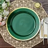 10 Pack | Regal 10" Hunter Emerald Green and Gold Plastic Dinner Plates - Round