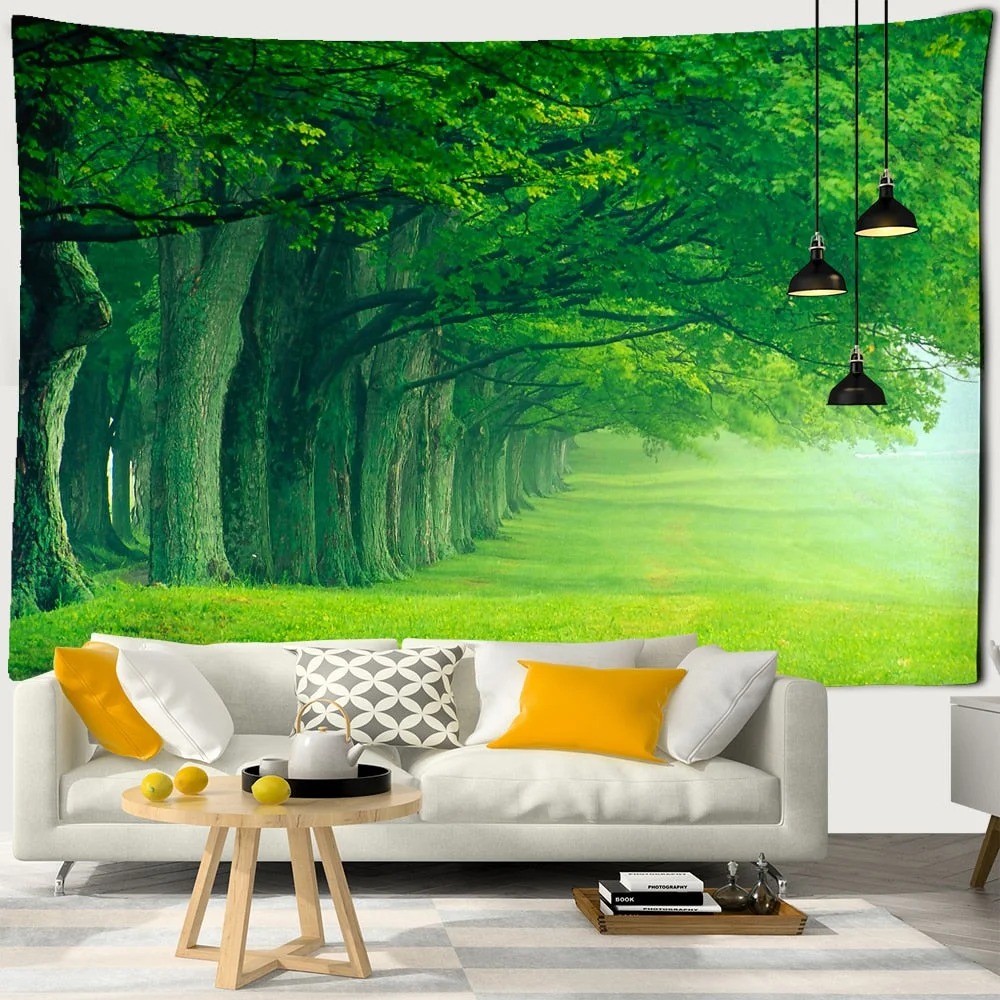 Forest Stream Tapestry Wall Hanging Sandy Beach Picnic Rug Camping Tent Sleeping Pad Home Decor Bedspread Sheet Wall Cloth