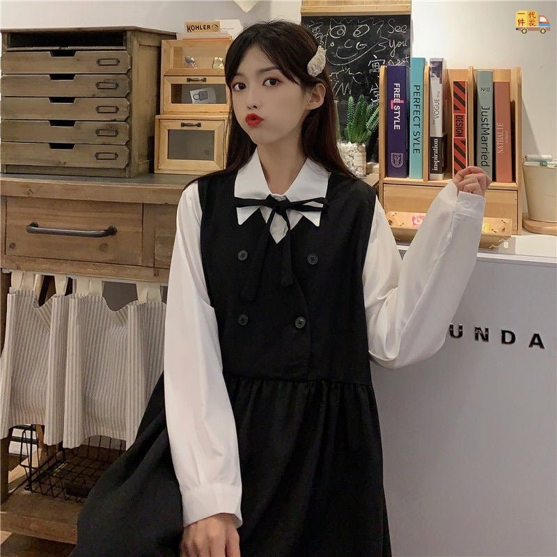 Autumn Student Preppy Style Girl's Small Strap Mid-length Skirt Two Slip Dresses