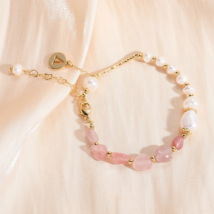 Rose Quartz With Pearl Love Gemstone Bracelet