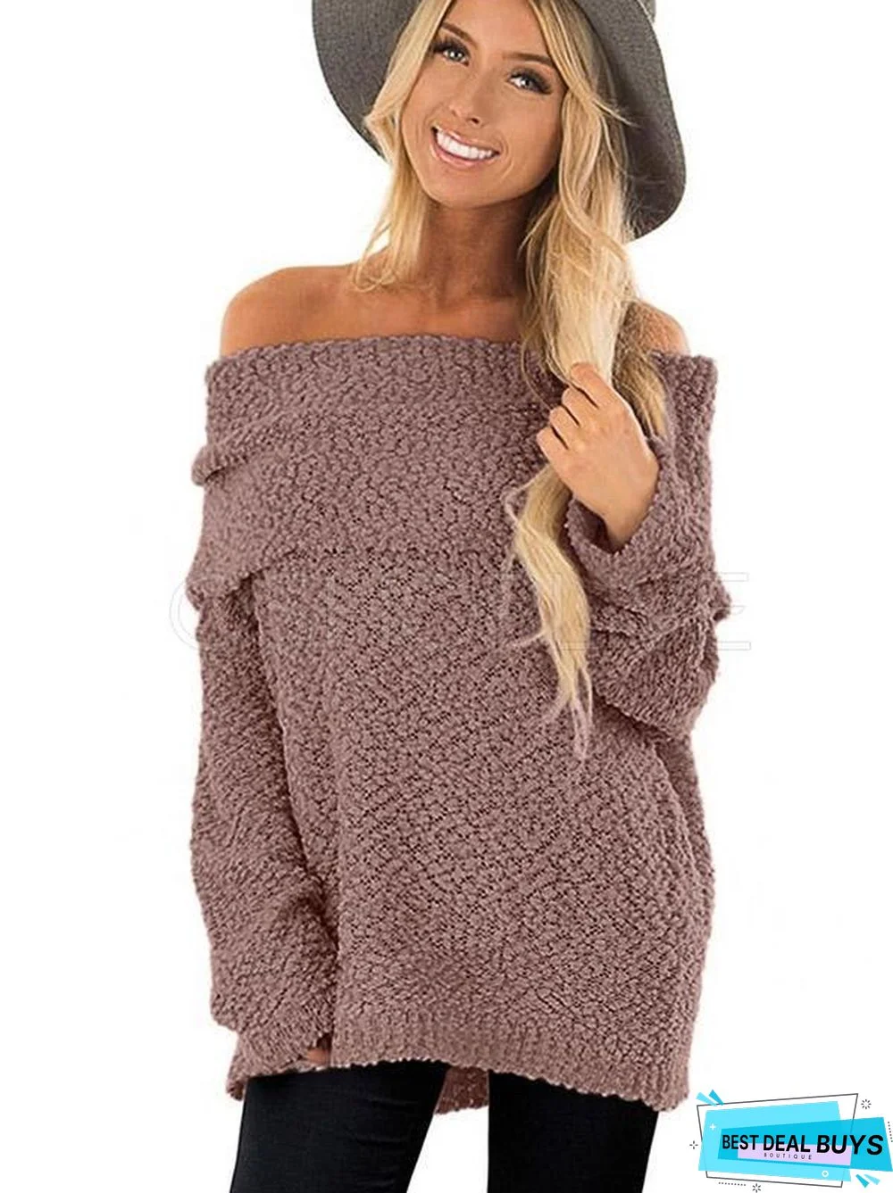 Plain One-Shoulder Collar Velvet Sweater