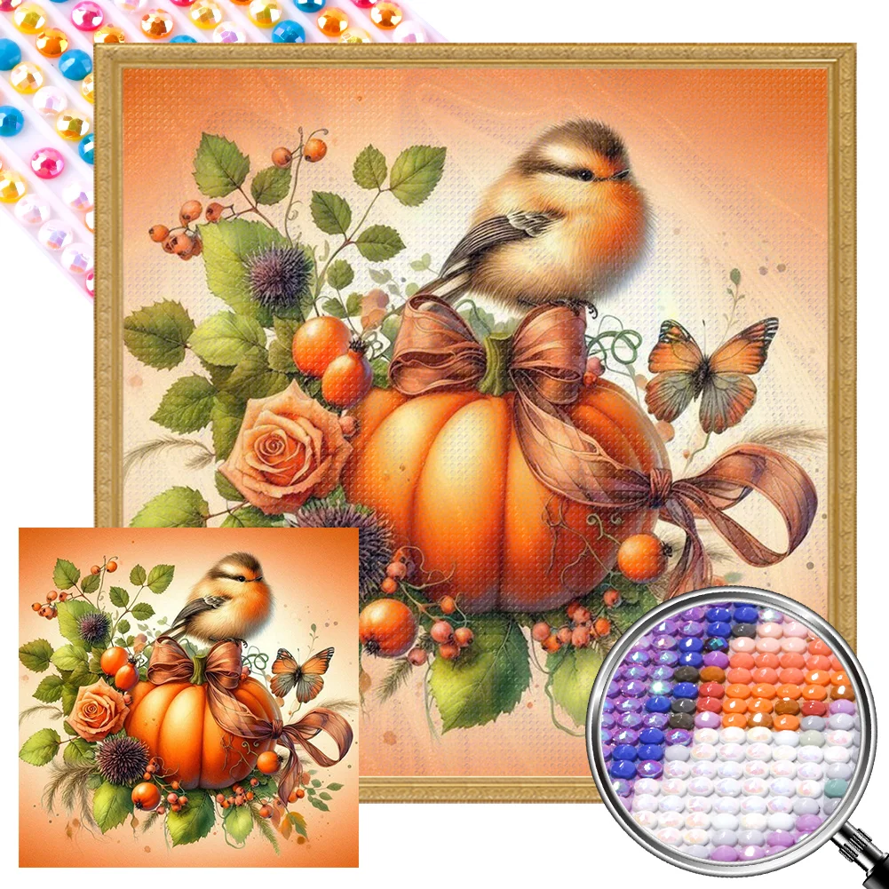 Full Round Partial AB Diamond Painting - Pumpkin Bird(Canvas|35*35cm)