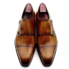 Handmade Men'S Double Monk Strap Dress Shoes