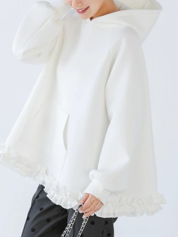 Loose Black Fungus Flower Border Decorate Hoodie
