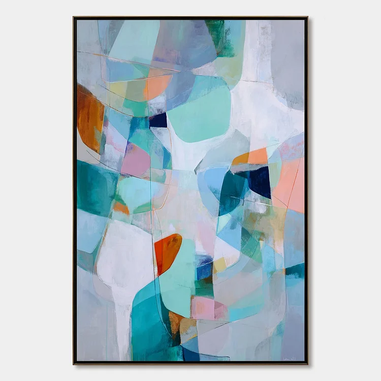 COASTAL DRIFT: Colorful Abstract Vertical Composition Art（Canvas painting）