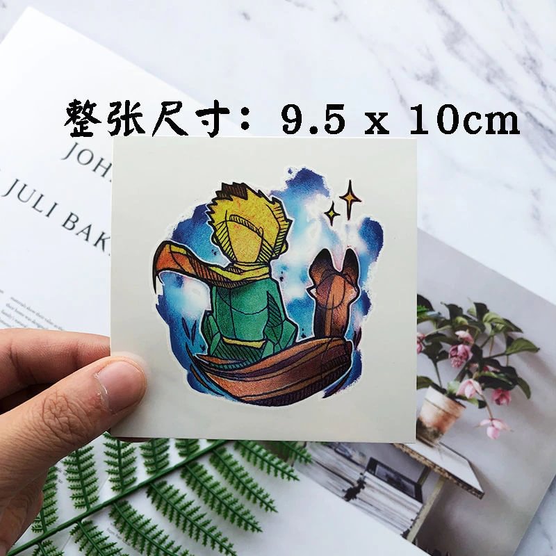 Gingf 2 Pieces The Little Prince and The Fox Waterproof Long-lasting Female and Male Cartoon Anime Color New Tattoo Stickers