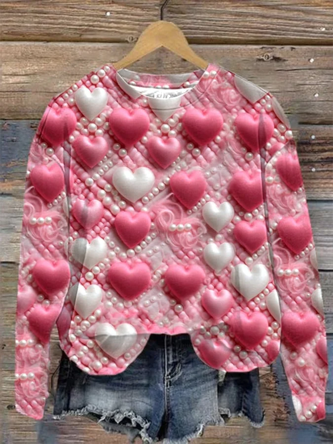 Women's Valentine's Day Hearts Print Sweatshirt