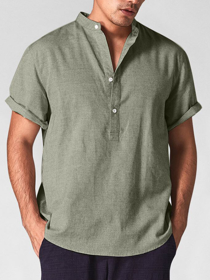 Men's Daily Casual Simple Plain Short Sleeve Shirt With Pockets