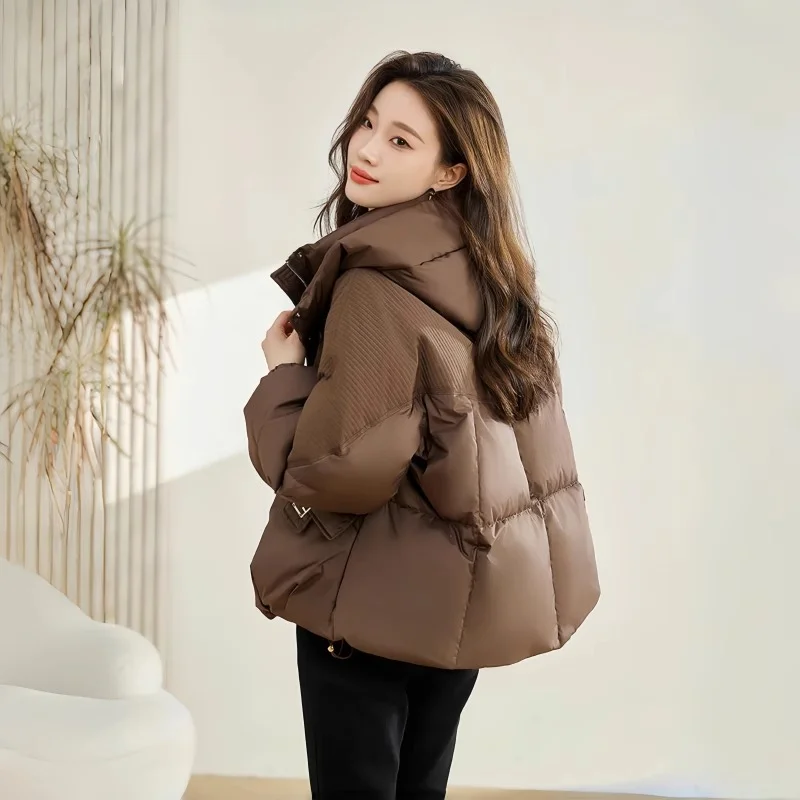 Woherb 2024 New Cotton Clothes Female Winter Short Korean Version Loose And Thick Small Padded Clothes Cotton-Padded Jacket Advanced Sense Coat Tide-Outfit Ideas