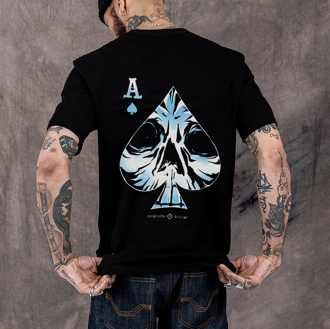  Ace Spade Skull Playing Card Black T-shirt