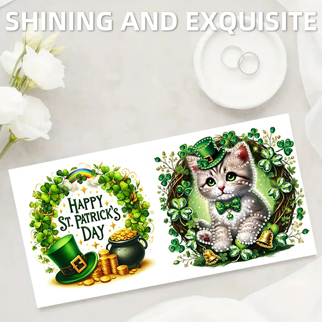 6Pcs St.Patrick Day Animals DIY Diamond Painting Greeting Card Set with Envelopes Diamond Art Handmade Cards for Beginner Adult Holiday Gifts