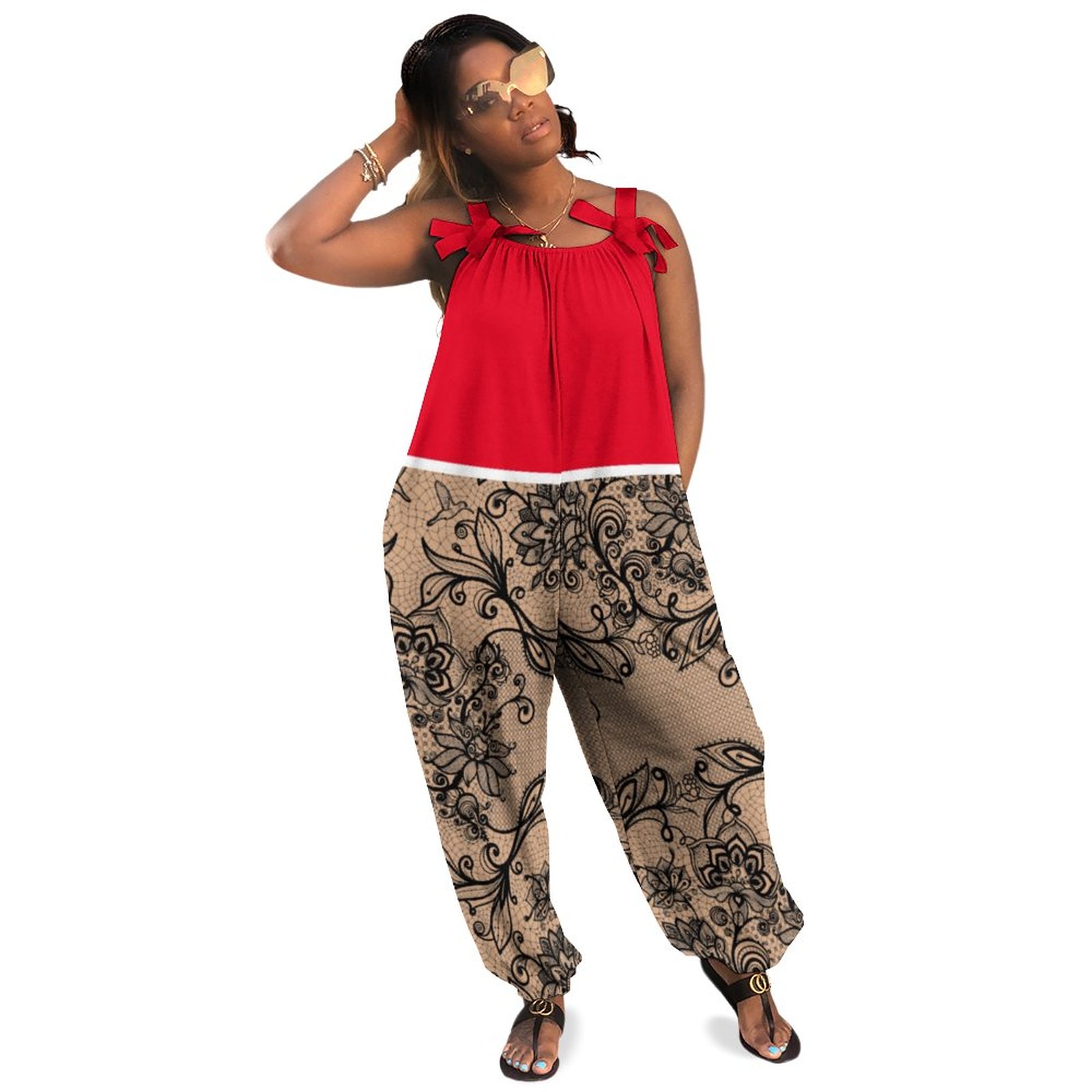 Fake Out Black Lace Flowers Plus Size Women Rompers Summer Casual Loose Plus Size Floral Jumpsuit Womens Jumpsuit Boho Pockets