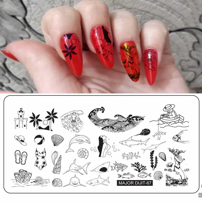 Major Dijit Nail Stamping Plates Sea Animal Flame Pattern Nail Art Design Image Plate Stencil Nails Tools For Nails-Nail Inspo
