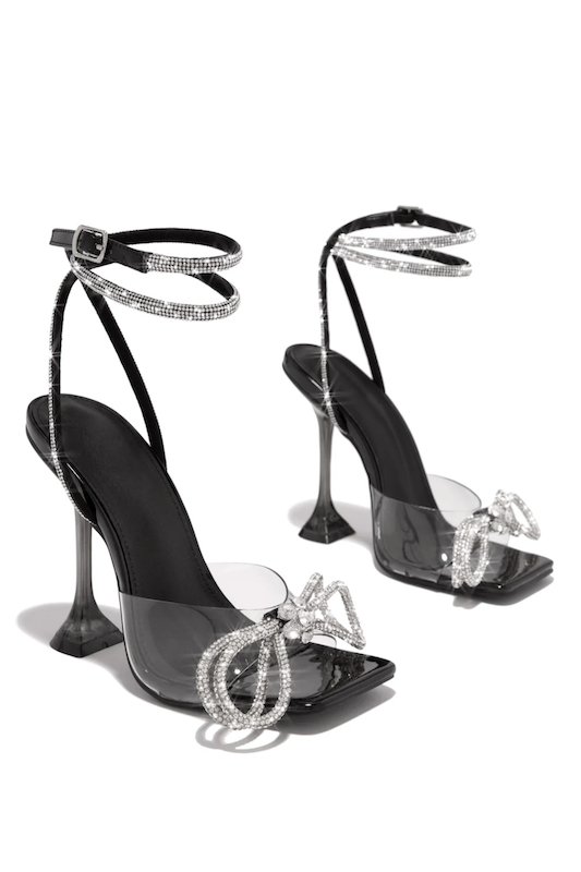 Lace Up Rhinestone Heel with Bow